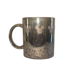 Disney Metallic Black Mug W/ Glitter Mickey Heads 4" Tall X 3.5" Diameter